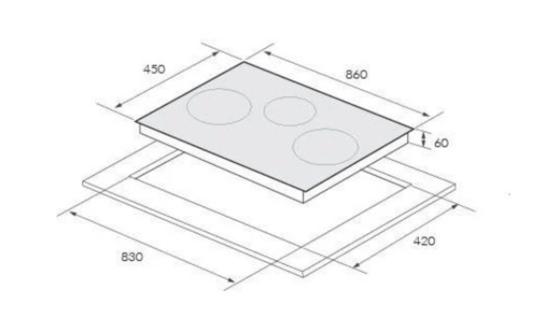 Bảng vẽ kích thước Bếp Từ Eurosun EU-T386Max