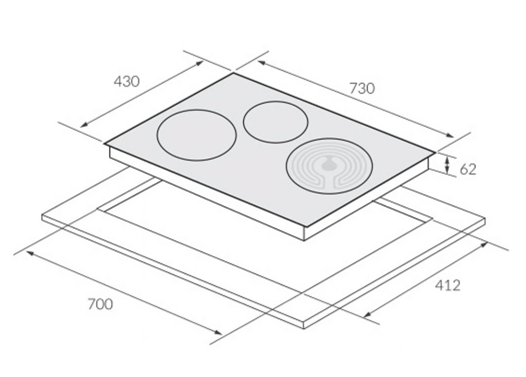 Bảng vẽ kích thước Bếp Điện Từ Eurosun EU-TE316