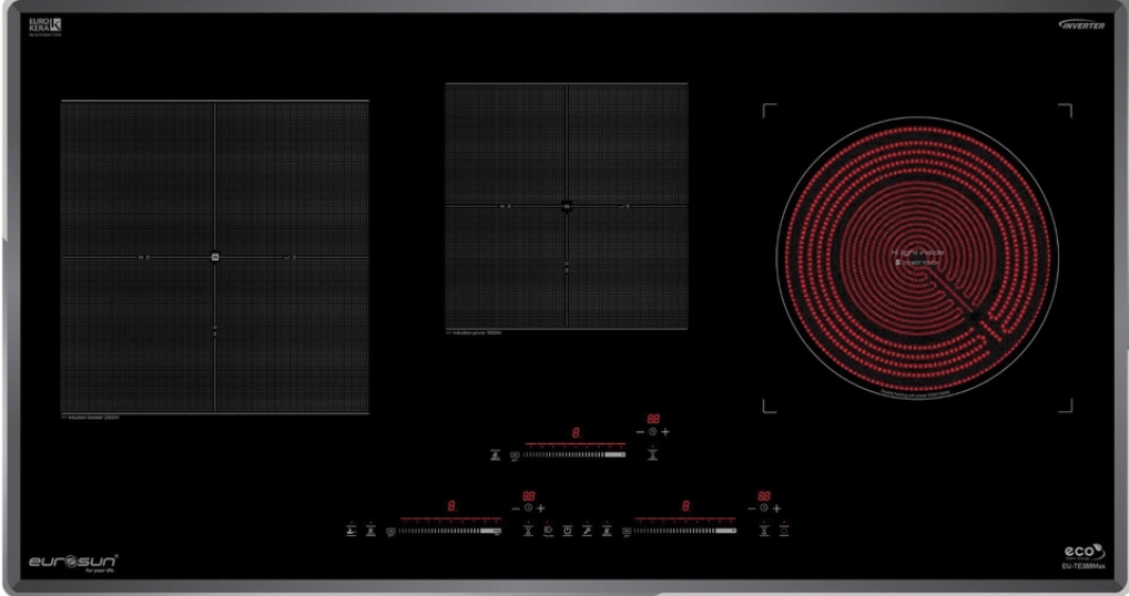 Bếp Điện Từ Eurosun EU-TE388Max được bố trí 3 vùng nấu đa năng