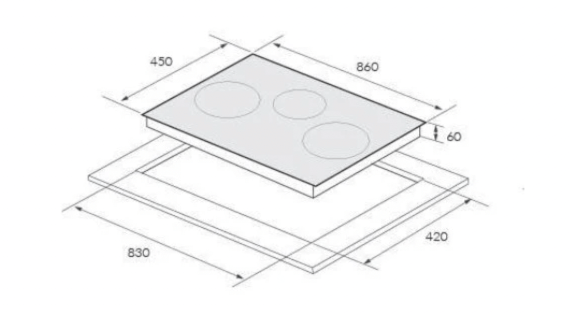 Bảng vẽ kích thước Bếp Điện Từ Eurosun EU-TE388Max