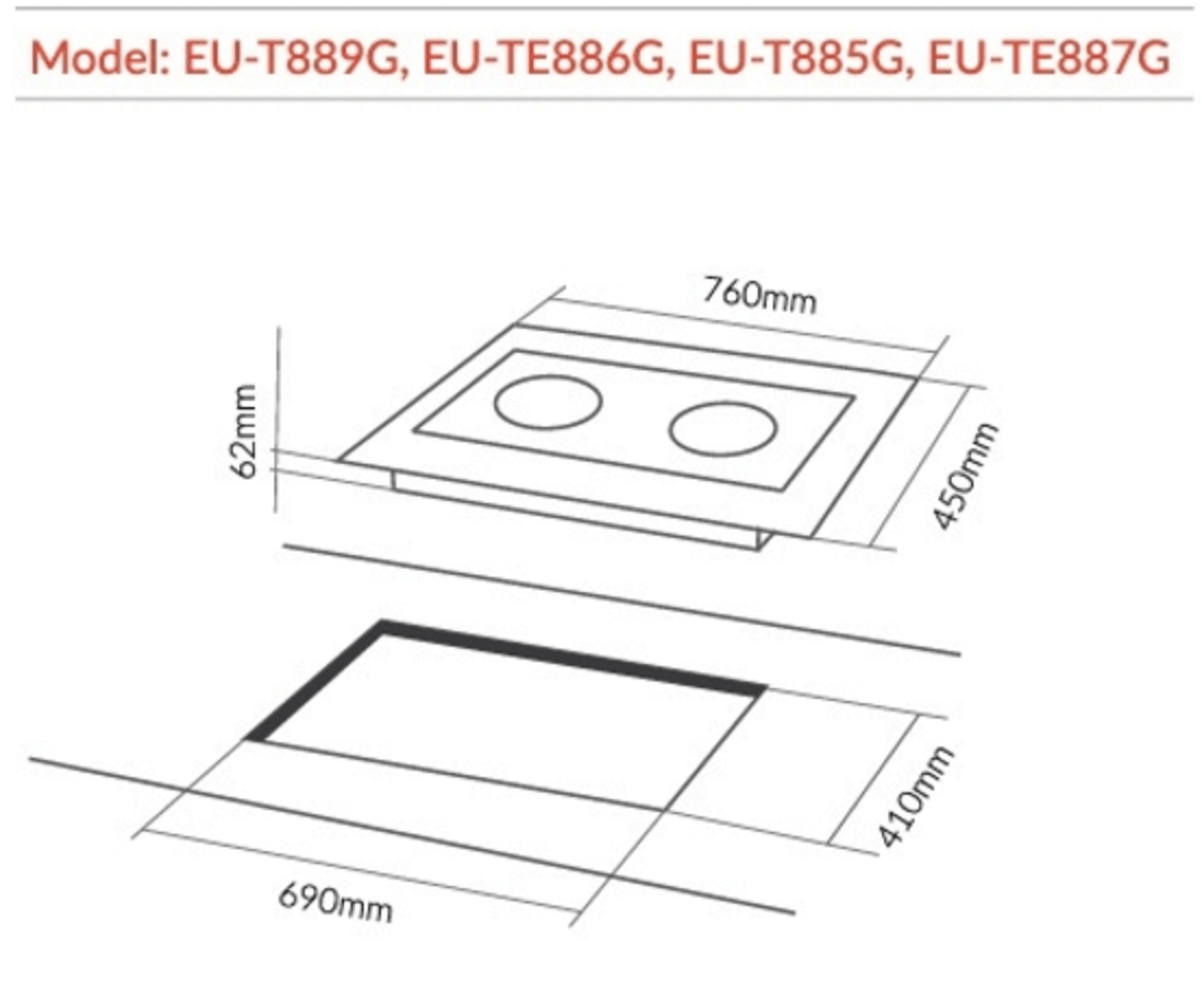 Bảng vẽ kích thước Bếp Điện Từ Eurosun EU-TE886G
