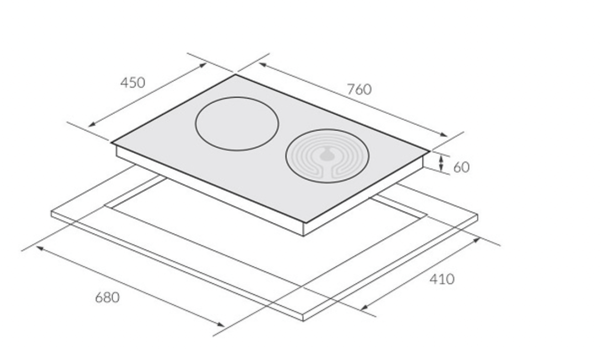 Bảng vẽ kích thước của Bếp Điện Từ Eurosun EU-TE887G
