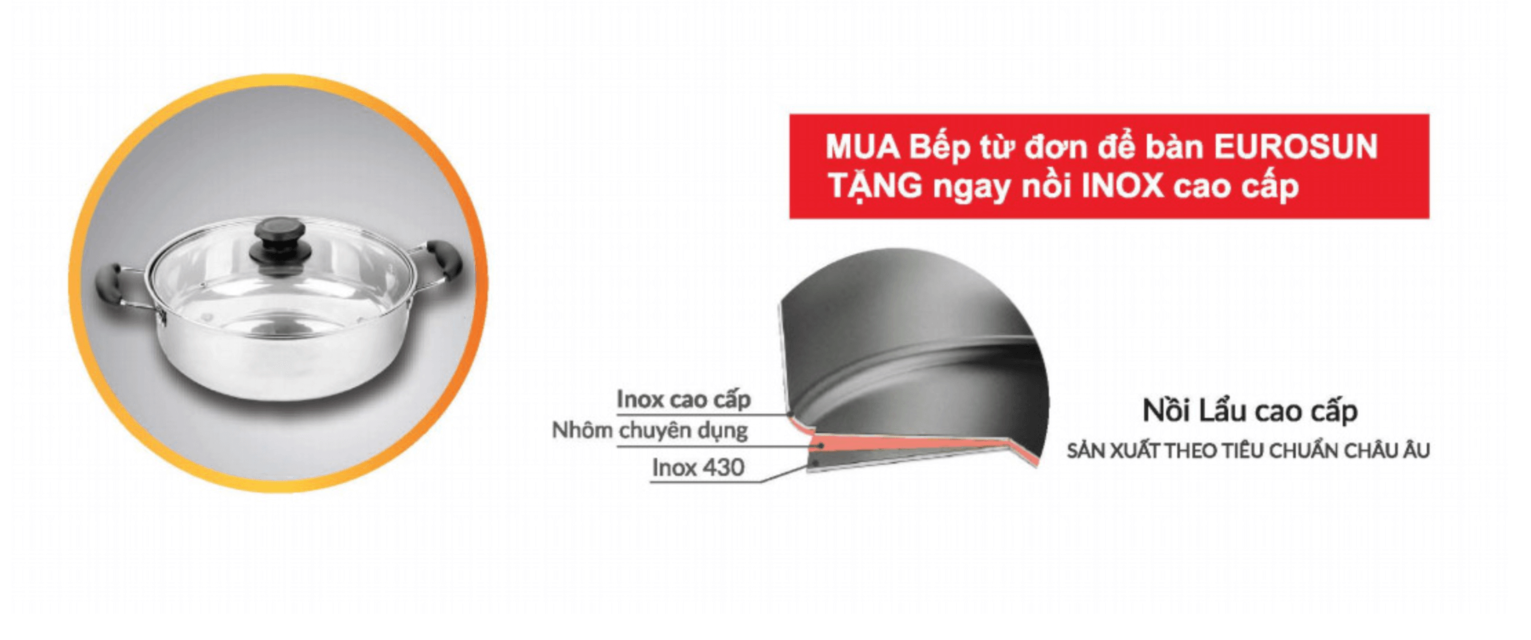 Khi mua Bếp Từ Đơn Eurosun EU-T185S đươc tặng nồi inox cao cấp 