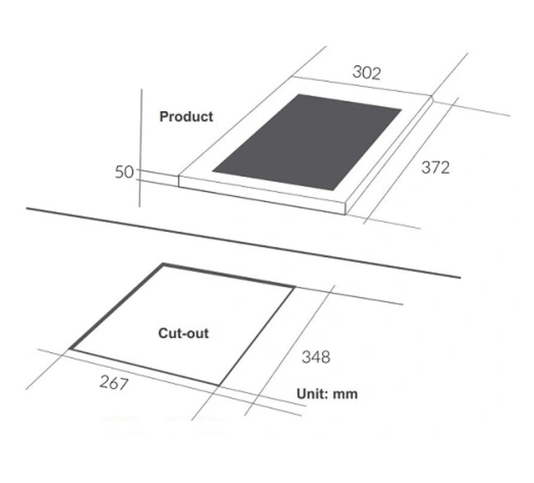 Bảng vẽ kích thước Bếp Từ Đơn Eurosun EU-T199