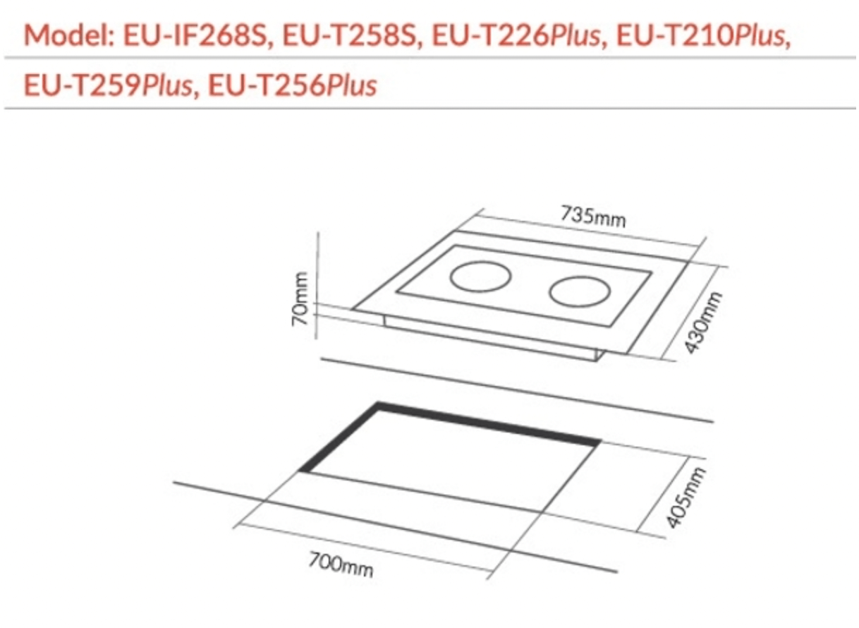 Bảng vẽ kích thước Bếp Từ Eurosun EU-T210 PLUS 