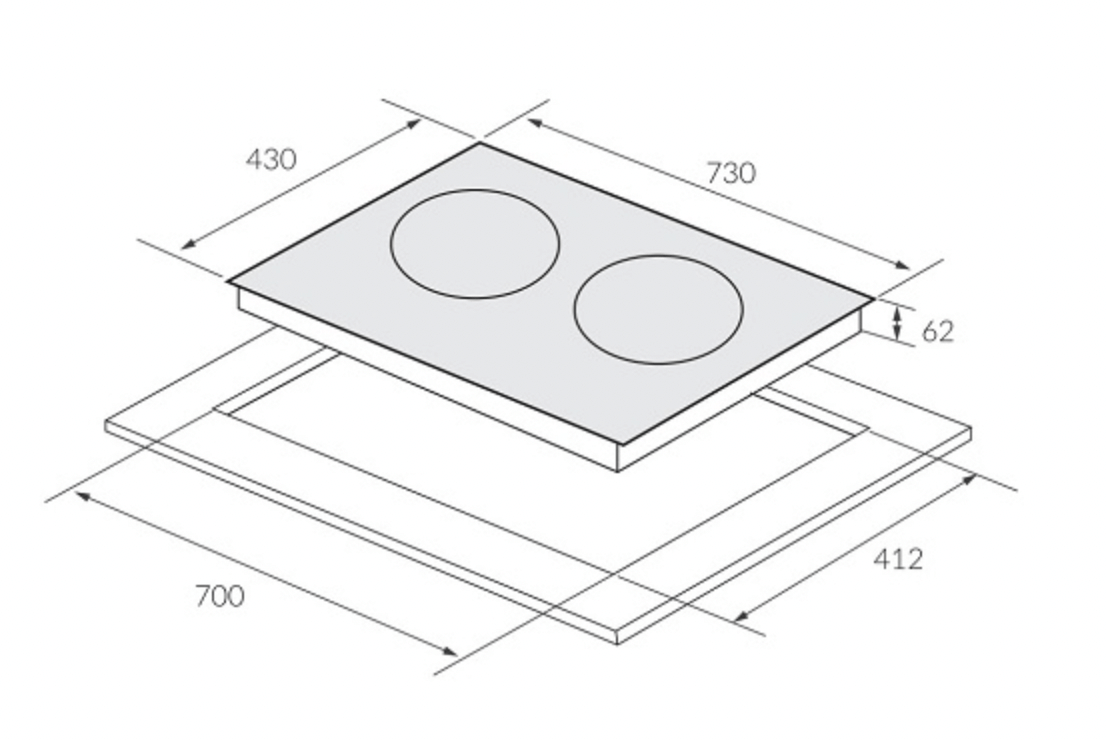 Bảng vẽ kích thước Bếp Từ Eurosun EU-T265S 