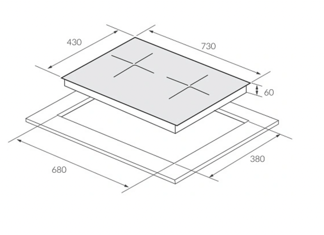 Bảng vẽ kích thước Bếp Từ Eurosun EU-T705 PLUS