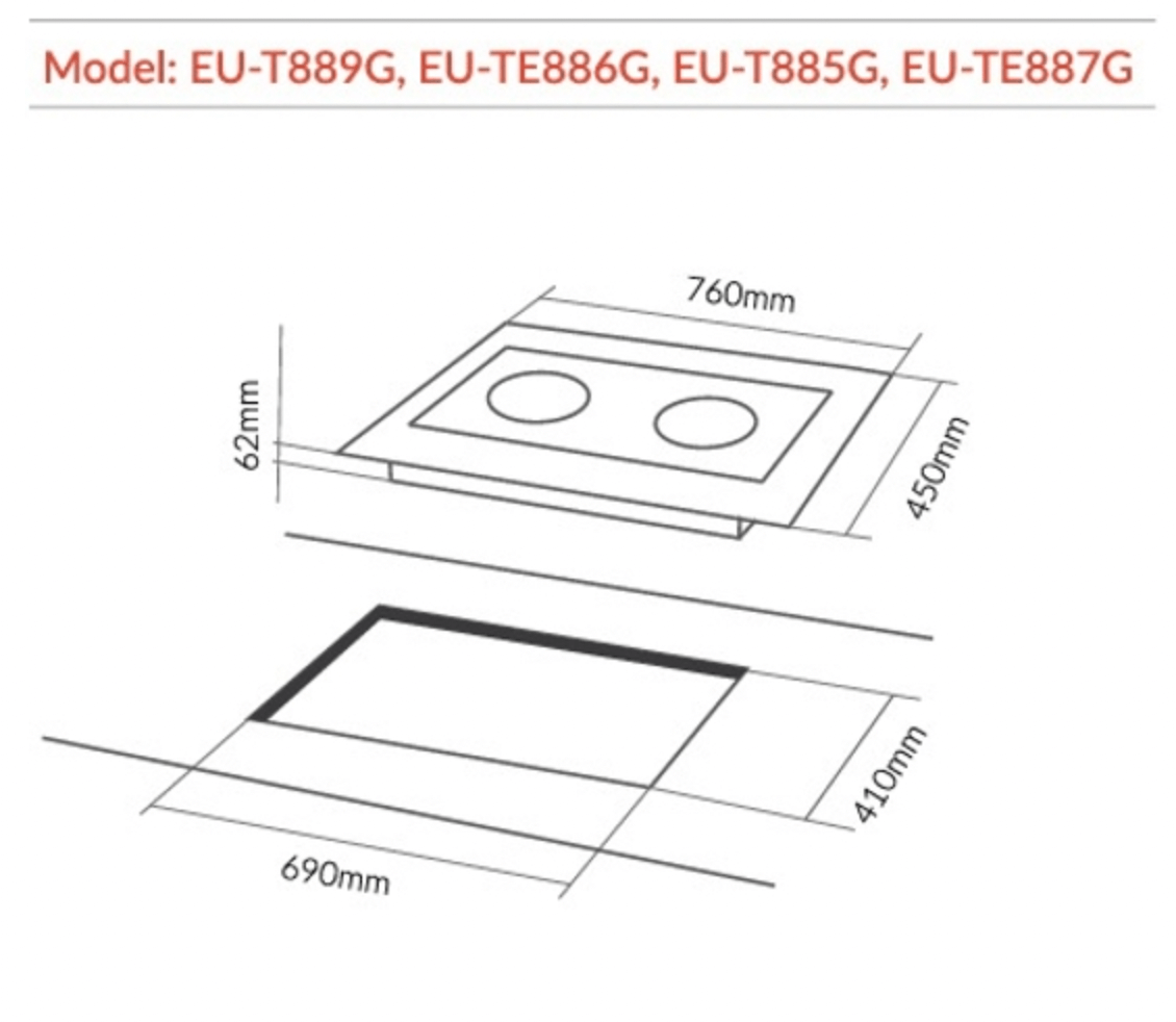 Bảng vẽ kích thước Bếp Từ Eurosun EU-T885G