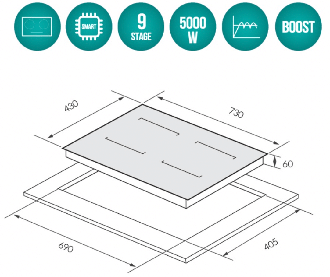 Bảng vẽ kích thước Bếp Từ GrandX GX IH615SE