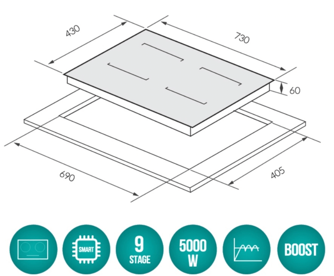 Bảng vẽ kích thước Bếp Từ GrandX GX IH686SE