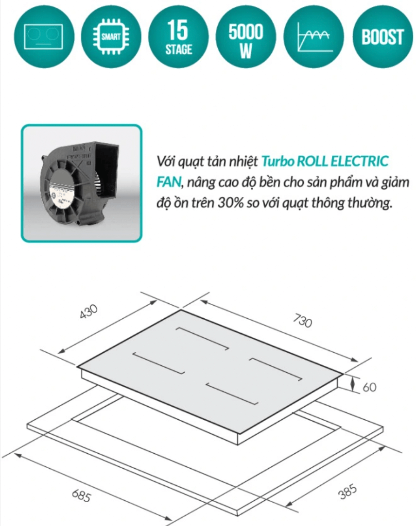 Bảng vẽ kích thước Bếp Từ GrandX GX IH675SE