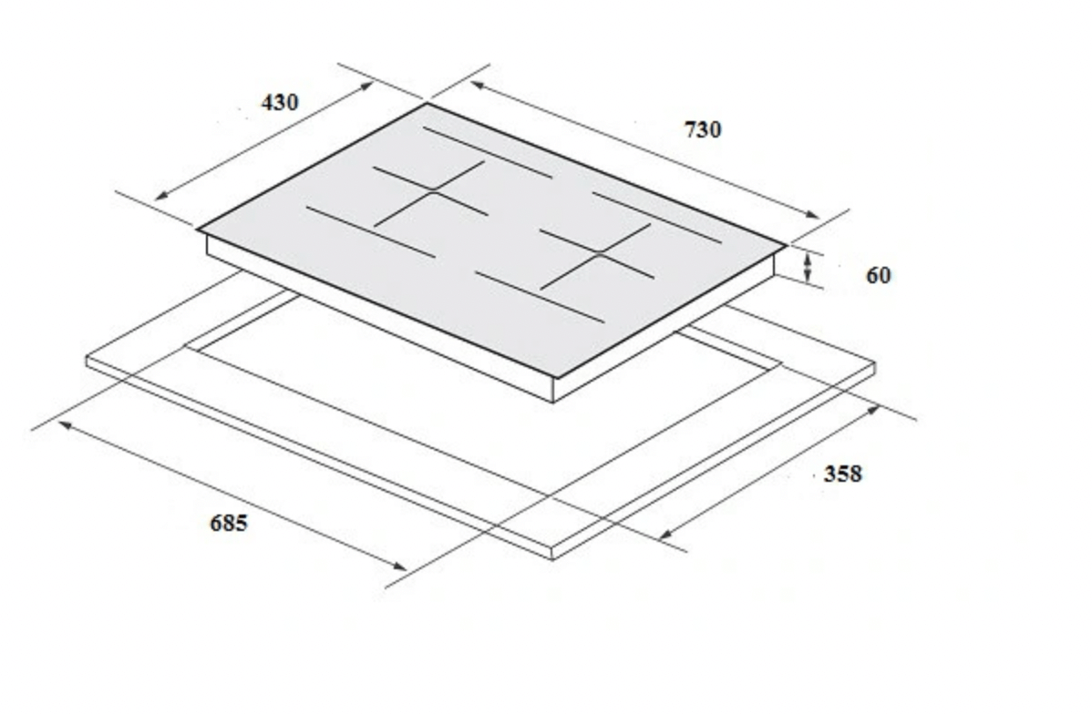 Bảng vẽ kích thước Bếp Điện Từ EUROSUN EU-TE779 Pro 