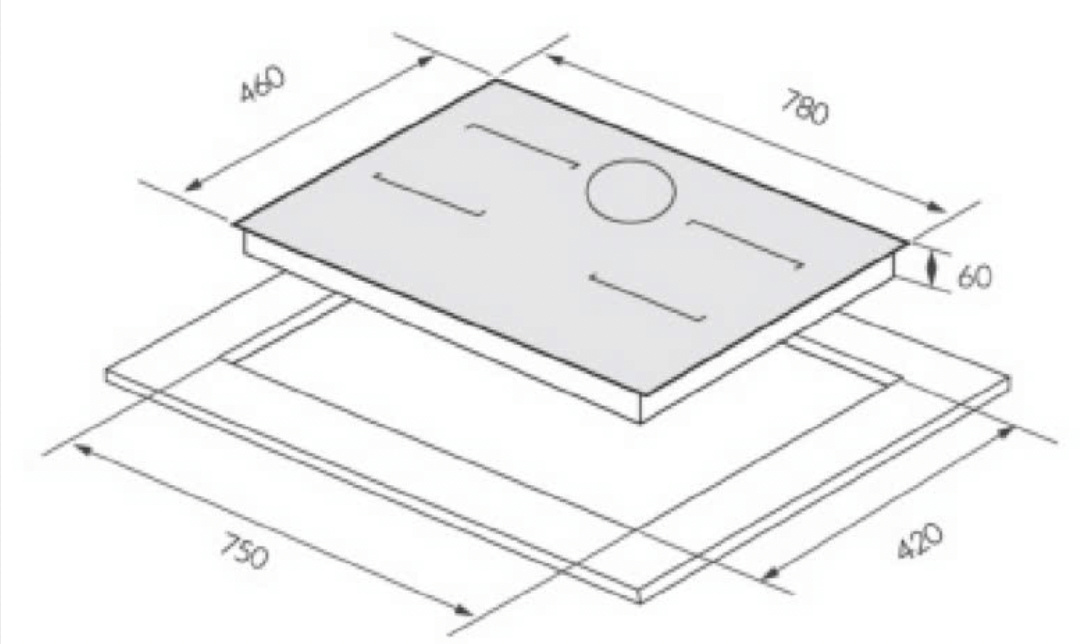 Bảng vẽ kích thước Bếp điện từ GrandX GX E738Lux