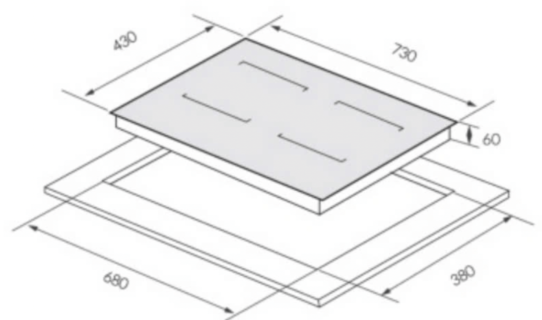 Bảng vẽ kích thước Bếp từ GrandX GX IP869Pro 
