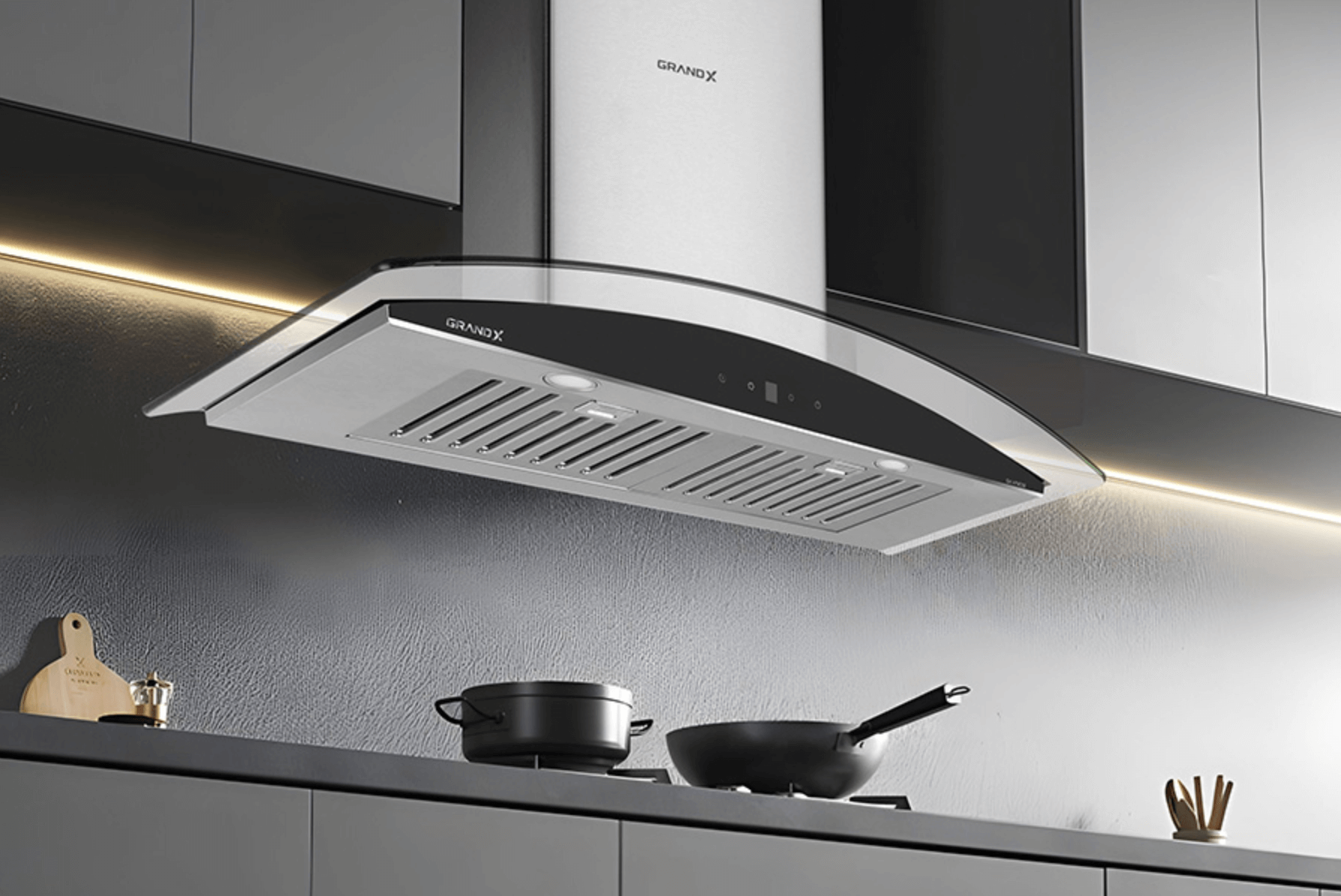 Hút Mùi Kính Cong GRANDX GX H70C55 Bền Bỉ Với Động Cơ Tuabin Lõi Đồng