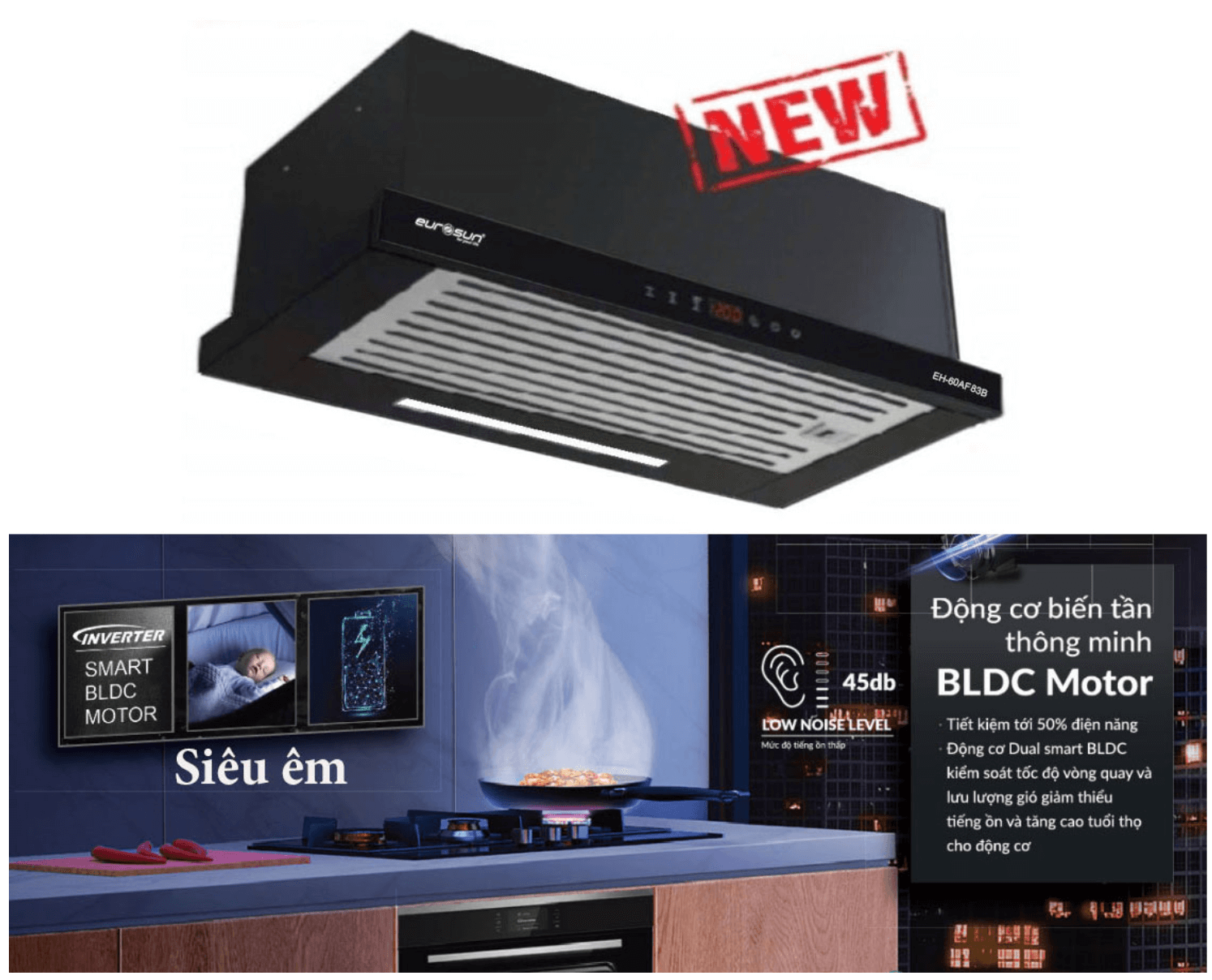 Máy Hút Mùi Âm Tủ Eurosun EH-60AF83B Sử Dụng Hệ Thống Điều Khiển Bằng Phím Bấm Cơ Học