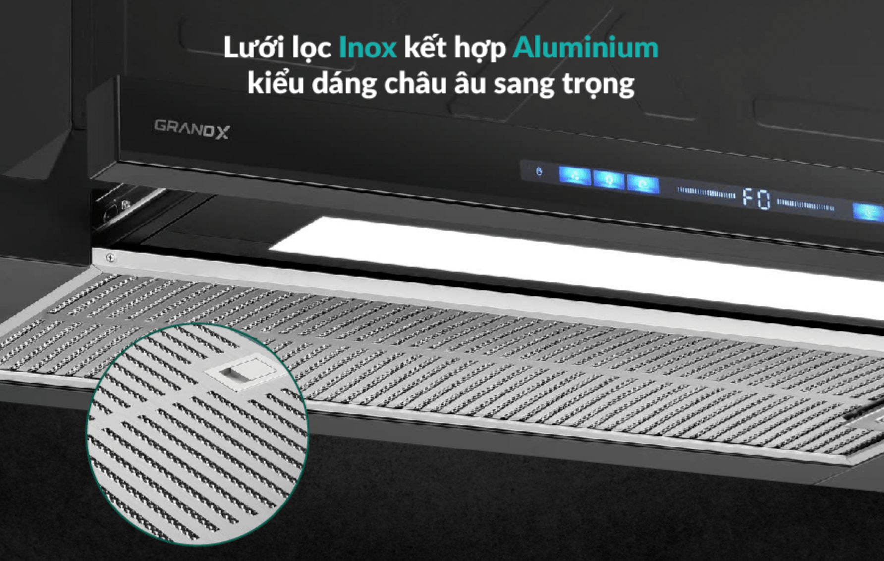 Máy Hút Mùi âm Tủ GRANDX GX H70F75B Với Lưới Lọc Inox Kết Hợp Aluminium Kiểu Dáng Châu Âu