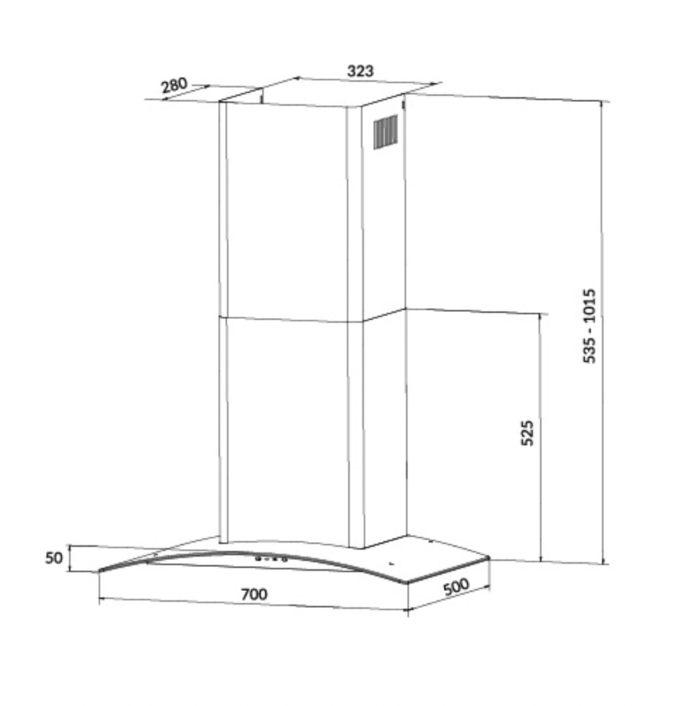 Bảng Vẽ Kích Thước Máy Hút Mùi EUROSUN EH-70K32
