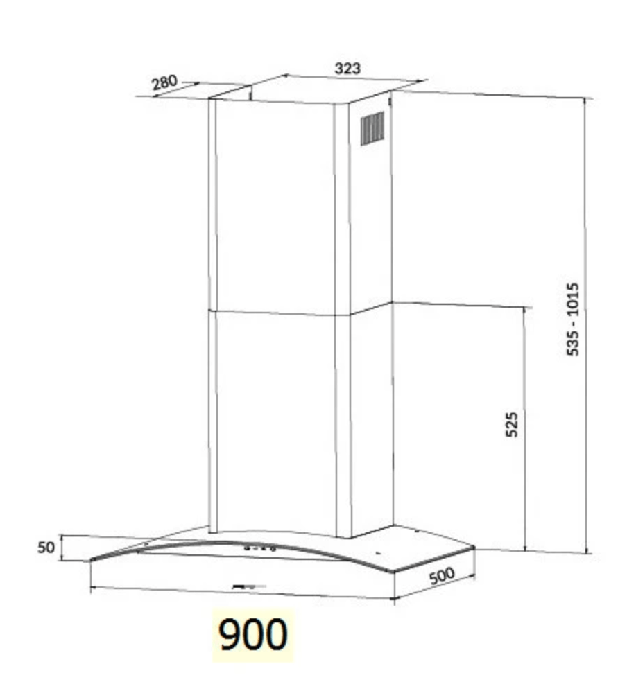 Bảng Vẽ Kích Thước Máy Hút Mùi EUROSUN EH-90K32