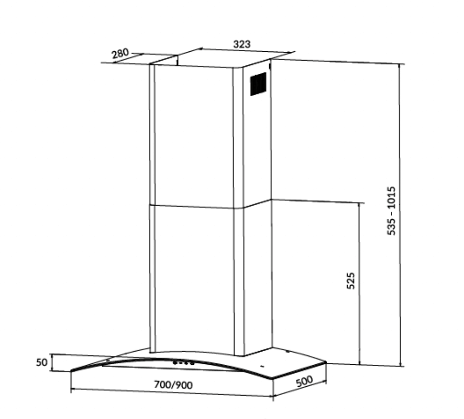 Bảng Vẽ Kích Thước Máy Hút Mùi Eurosun EH-70K26S