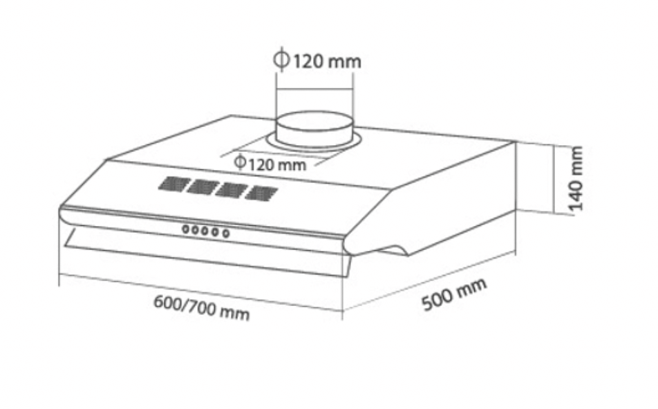 Bảng Vẽ Kích Thước Máy Hút Mùi Eurosun EH-60C05D 