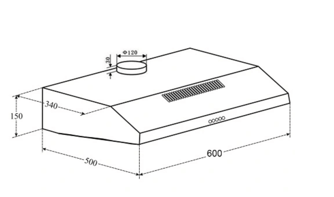 Bảng Vẽ Kích Thước Máy Hút Mùi Eurosun EH-60CF19B