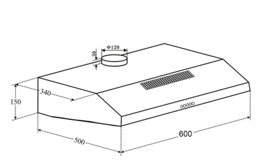 Bảng Vẽ Kích Thước Máy Hút Mùi Eurosun EH-60CF19S