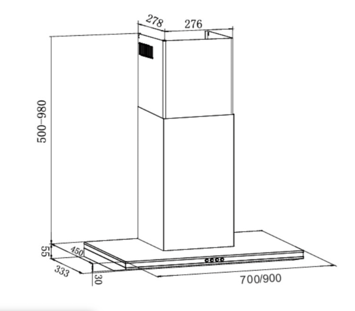 Bảng Vẽ Kích Thước Máy hút mùi Eurosun EH-70AF75S 