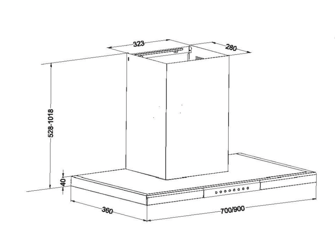 Bảng Vẽ Kích Thước Máy Hút Mùi Eurosun EH-70AF76