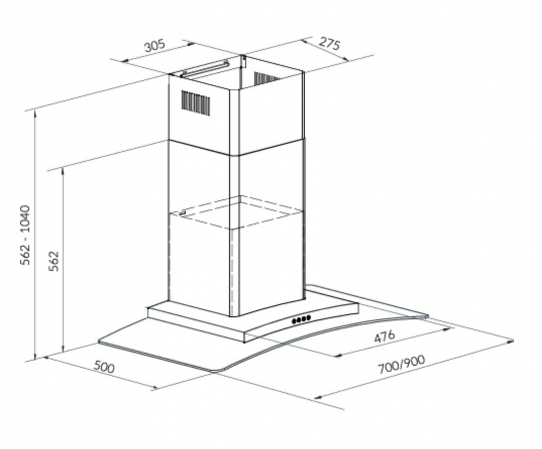 Bảng Vẽ Kích Thước Của Máy Hút Mùi Eurosun EH-70AF81S 