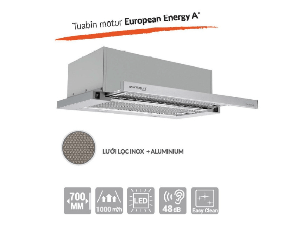 Thiết Kế Âm Tủ Thu Gọn Của Máy Hút Mùi Eurosun EH-70AF85S