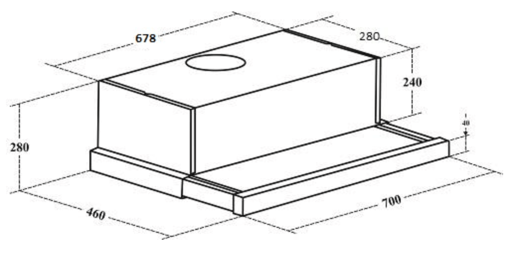 Bảng Vẽ Kích Thước Máy Hút Mùi Eurosun EH-70AF85