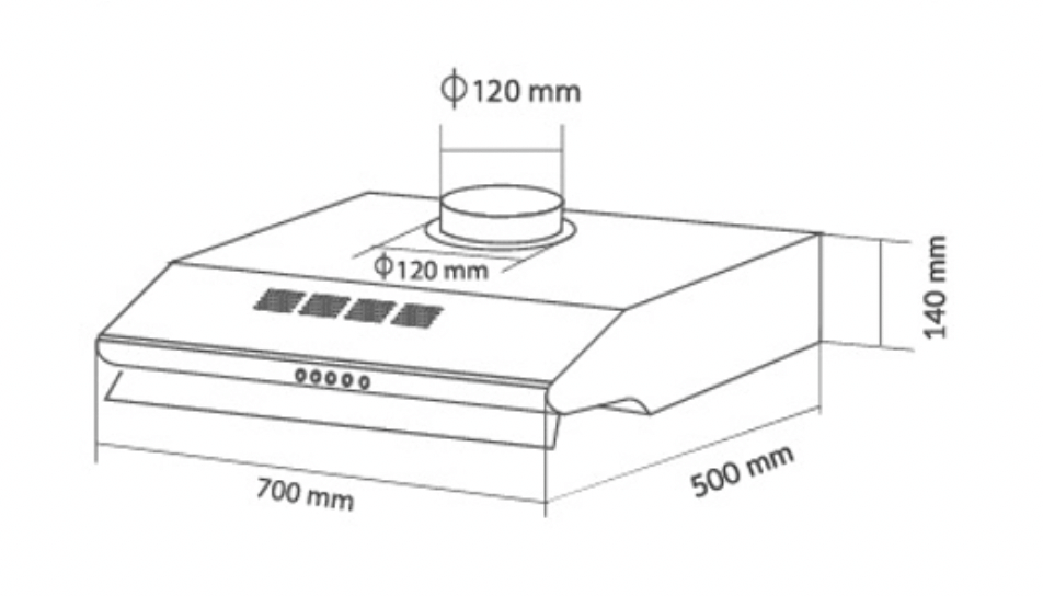 Bảng Vẽ Kích Thước Máy Hút Mùi Eurosun EH-70C05N