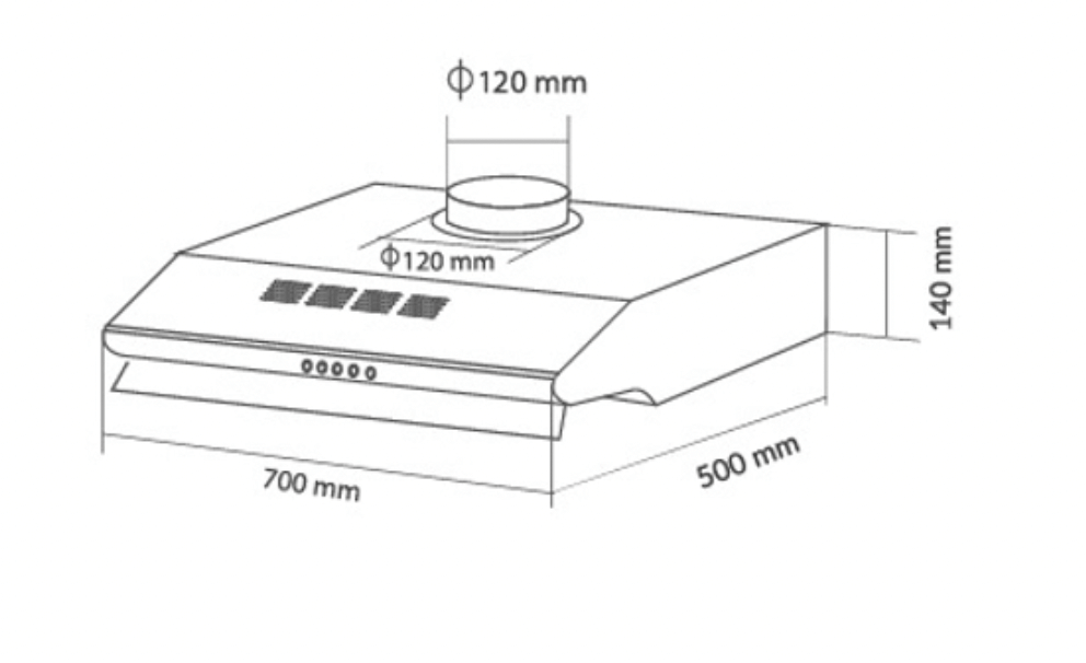 Bảng Vẽ Kích Thước Máy Hút Mùi Eurosun EH-70C18V