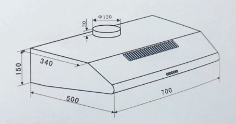 Bảng Vẽ Kích Thước Máy Hút Mùi Eurosun EH-70CF19S