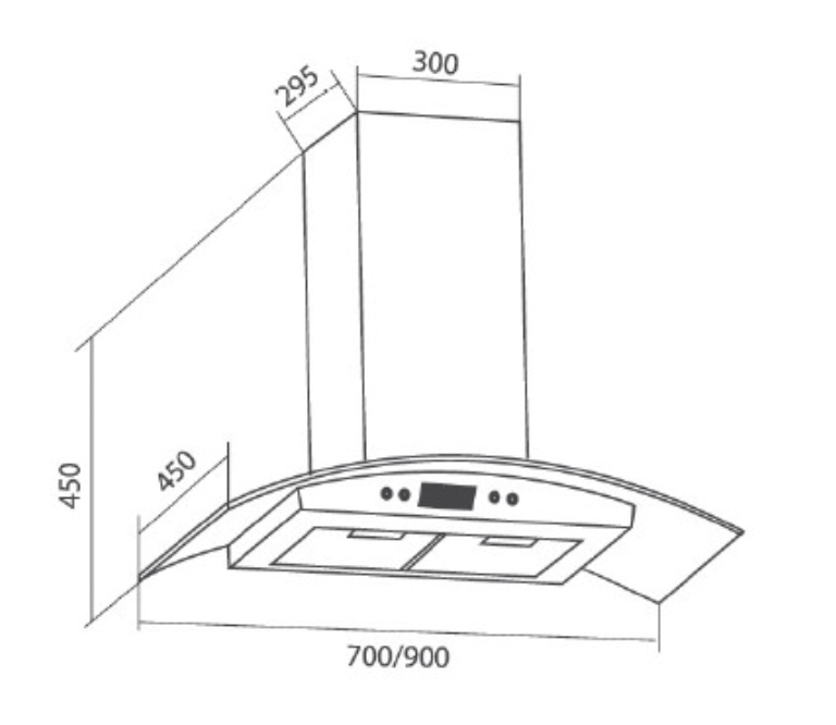 Bảng Vẽ Kích Thước Máy Hút Mùi Eurosun EH-70K06S 