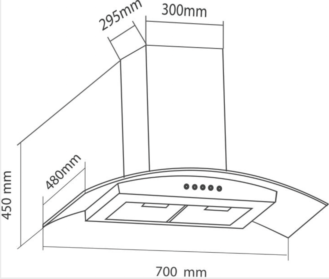 Bảng Vẽ Kích Thước Máy Hút Mùi Eurosun EH-70K10S