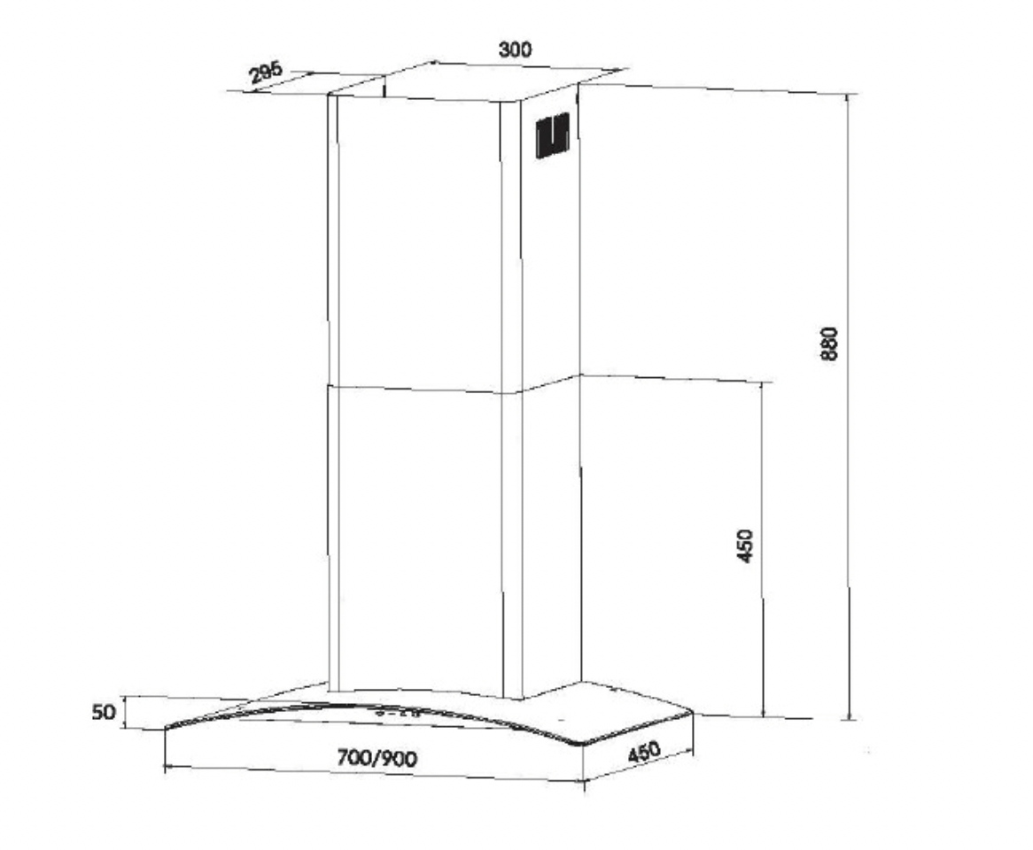 Bảng Vẽ Kích Thước Máy Hút Mùi Eurosun EH-70K11E 