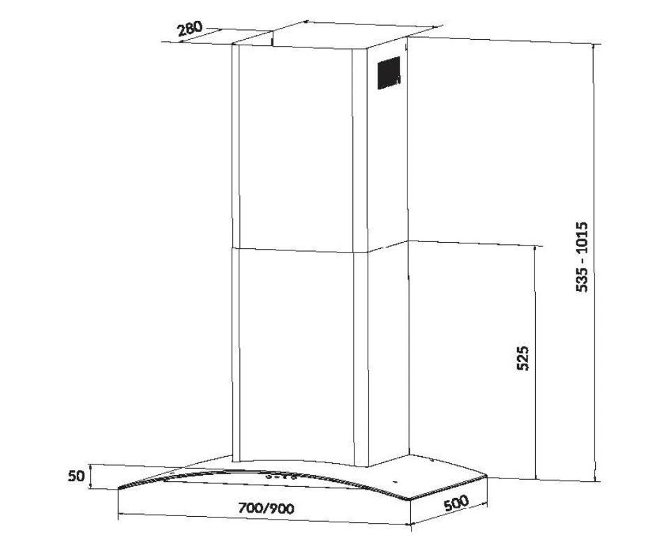 Bảng Vẽ Kích Thước Máy Hút Mùi Eurosun EH-70K15E 