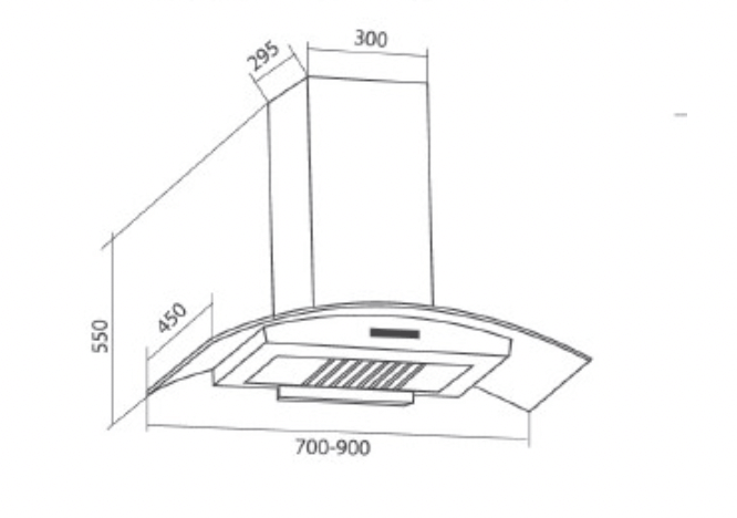 Bảng Vẽ Kích Thước Máy Hút Mùi Eurosun EH-70K20