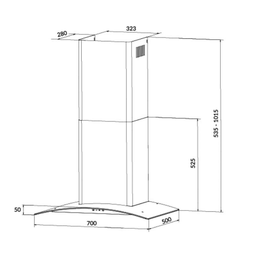 Bảng Vẽ Kích Thước Máy Hút Mùi Eurosun EH-70K21B