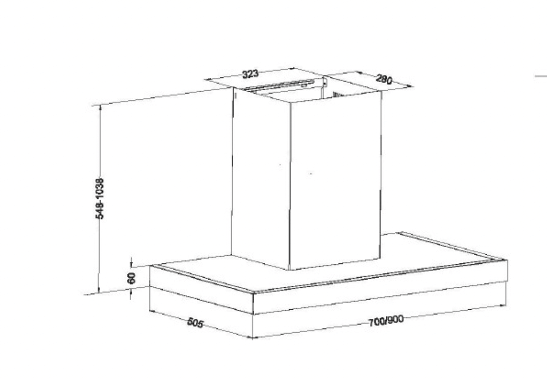 Bảng Vẽ Kích Thước Máy Hút Mùi Eurosun EH-90AF77