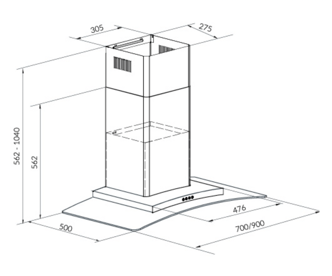 Bảng Vẽ Kích Thước Máy Hút Mùi Eurosun EH-90AF81S 
