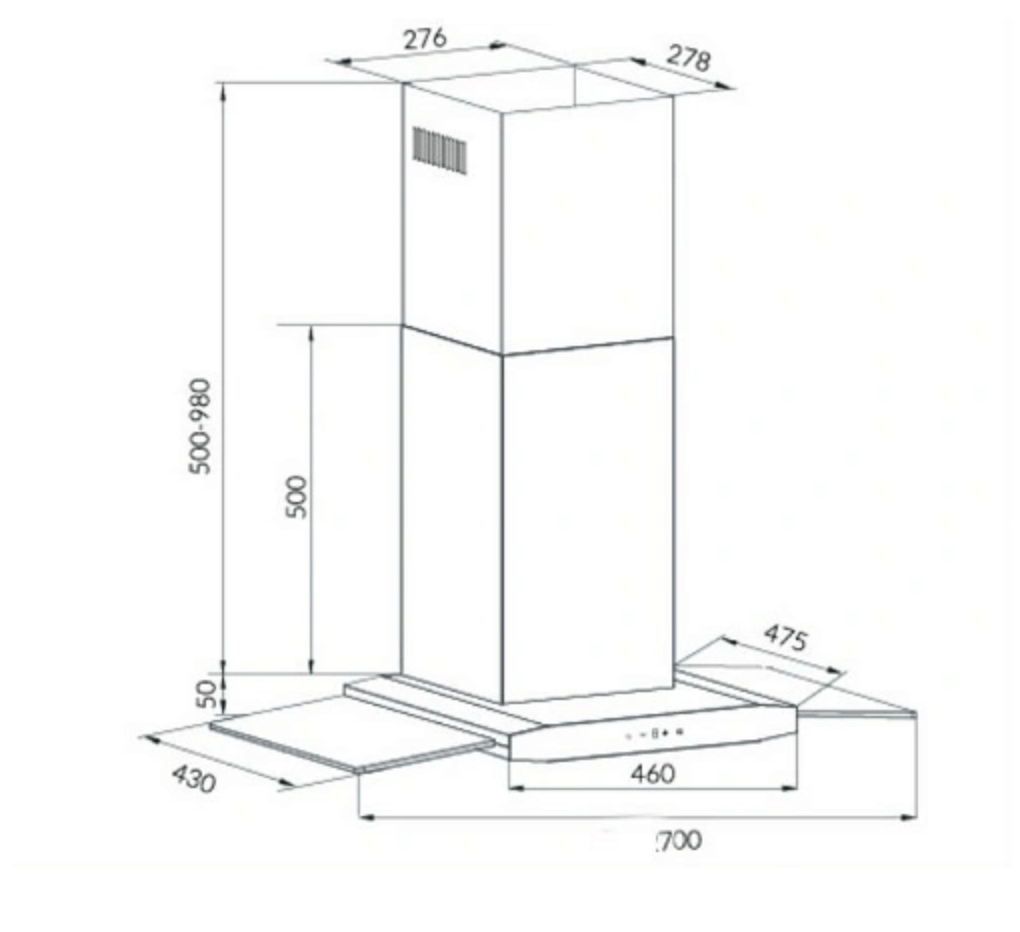 Bảng Vẽ Kích Thước Máy Hút Mùi Eurosun EH-90AF82 