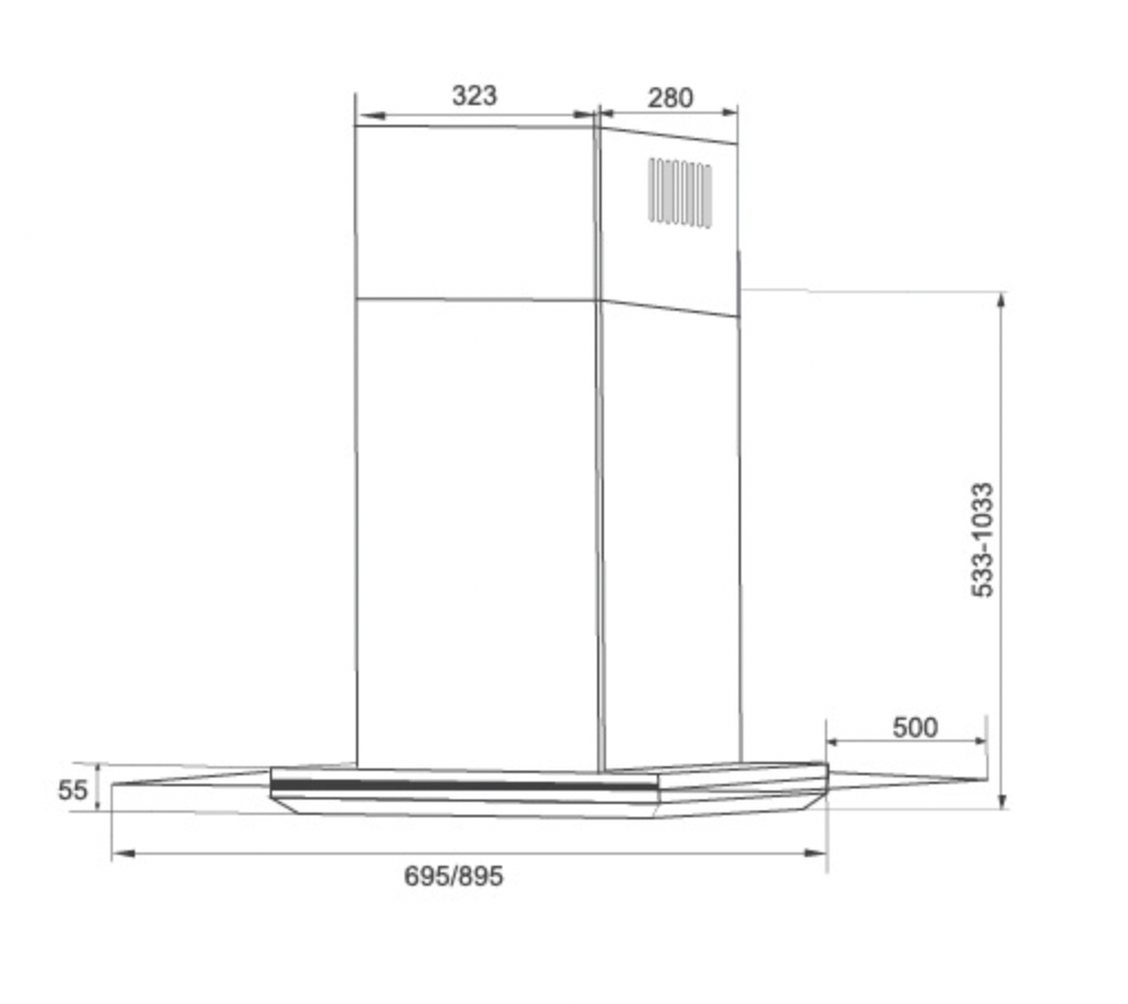 Bảng Vẽ Kích Thước Máy Hút Mùi Eurosun EH-90AF87