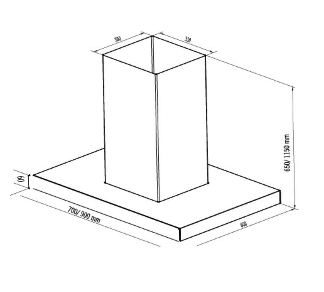 Bảng Vẽ Kích Thước Máy Hút Mùi Eurosun EH-90AF88 