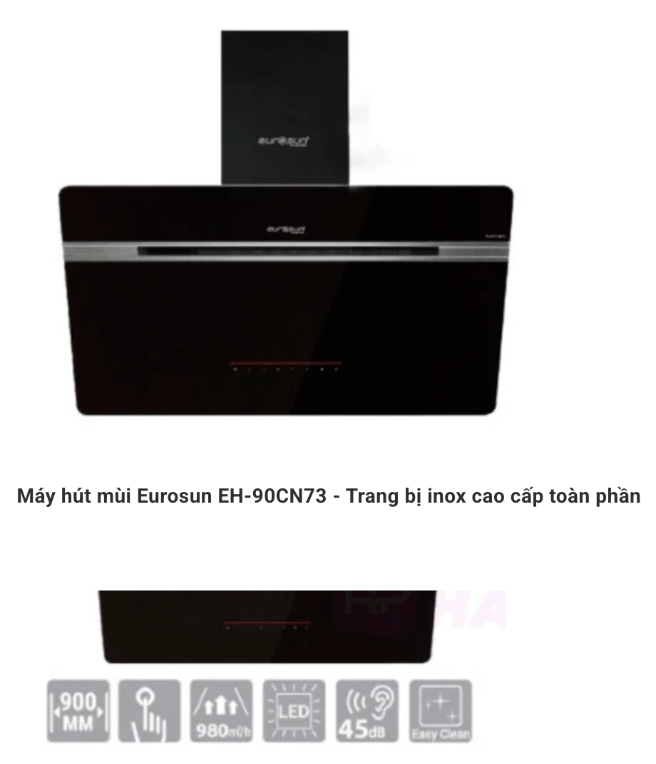 Máy Hút Mùi Eurosun EH-90CN73 Hệ Thống Điều Khiển Chiếu Sáng Sang Trọng 