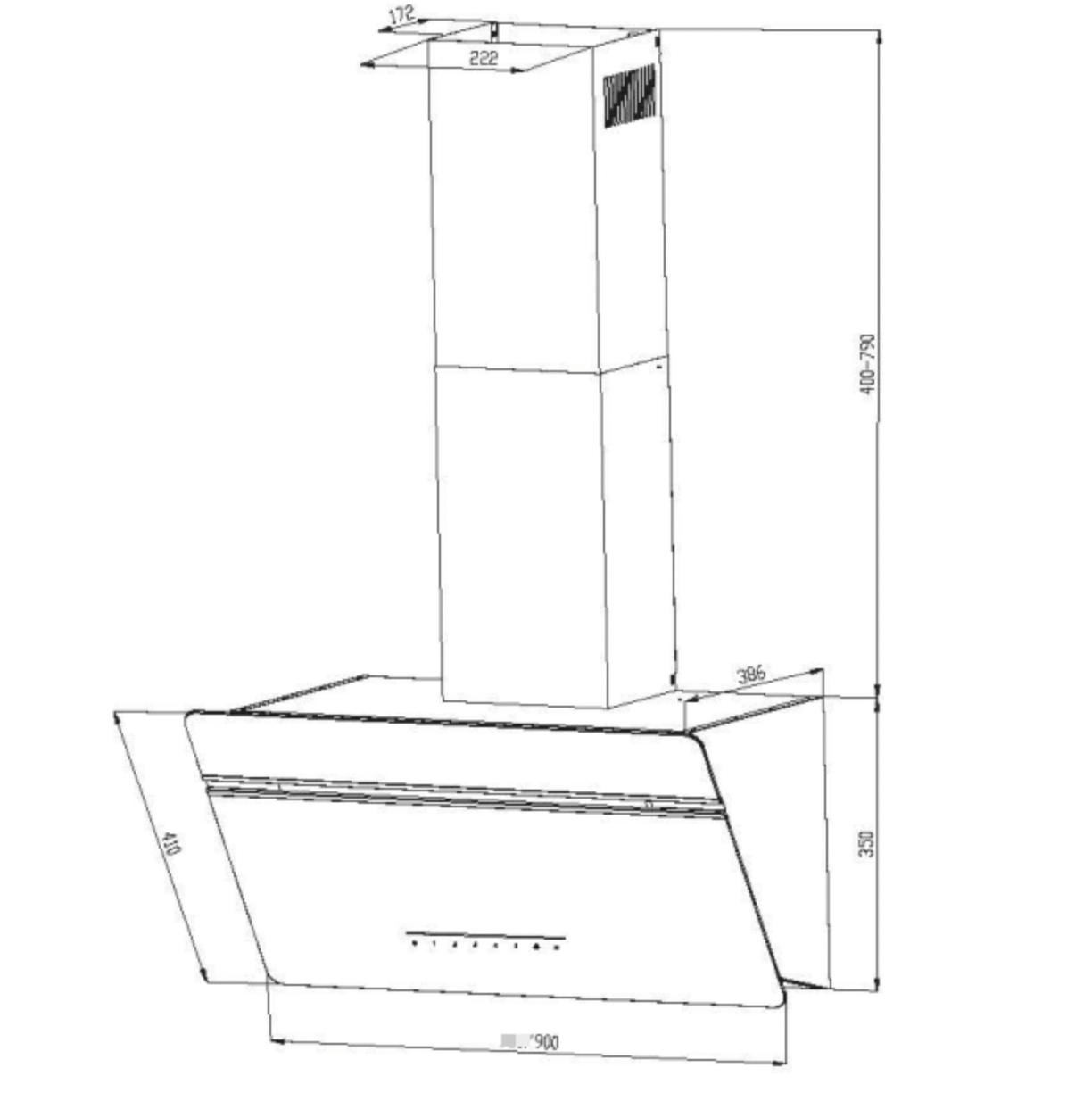 Bảng Vẽ Kích Thước Máy Hút Mùi Eurosun EH-90CN73