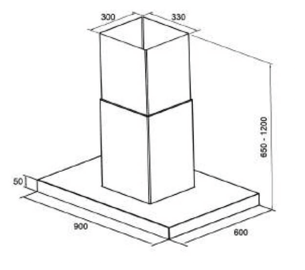 Bảng Vẽ Kích Thước Máy Hút Mùi Eurosun EH-90IL96