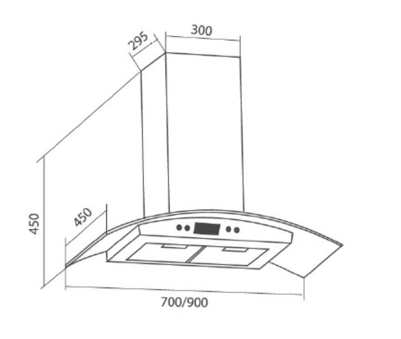 Bảng Vẽ Kích Thước Máy Hút Mùi Eurosun EH-90K06 